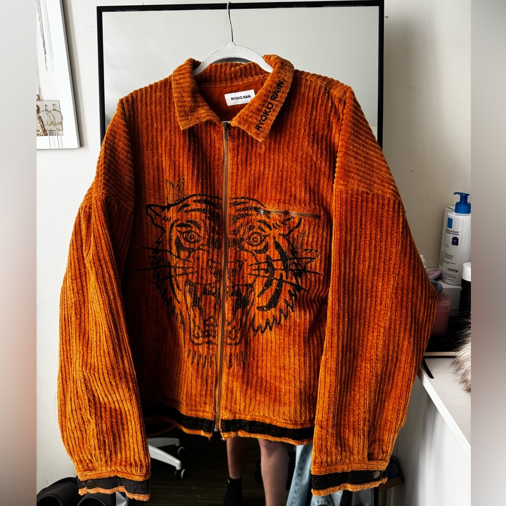 Orange Corduroy Jacket with Tiger Design